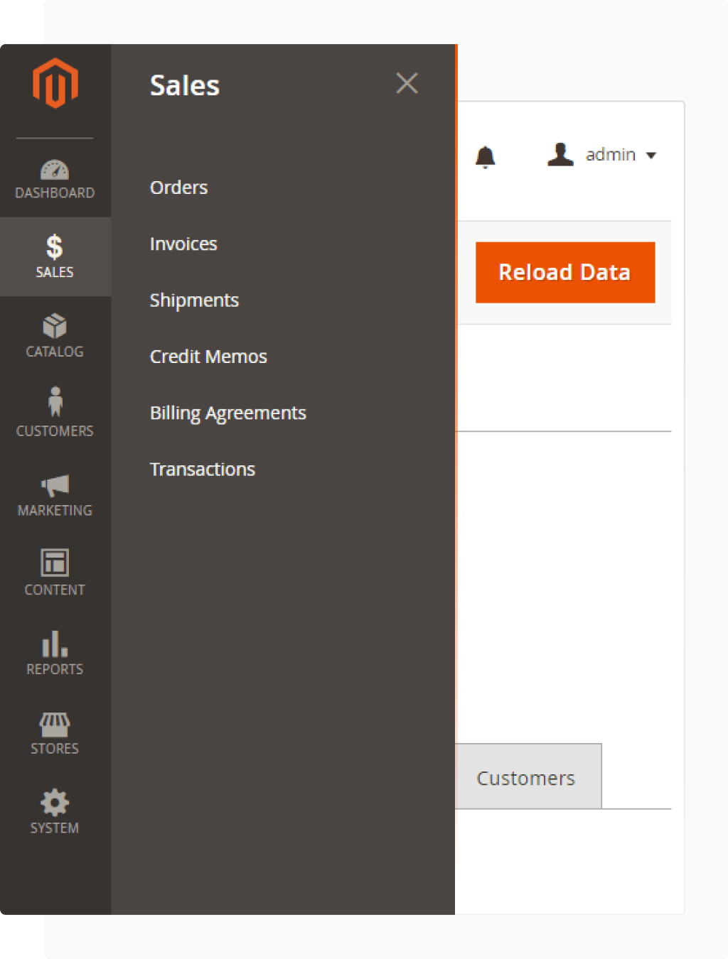 Magento admin panel