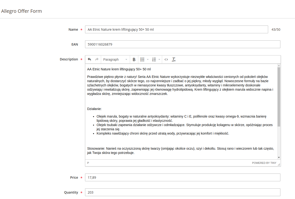 Creating and editing offers on Allegro from the Magento store
