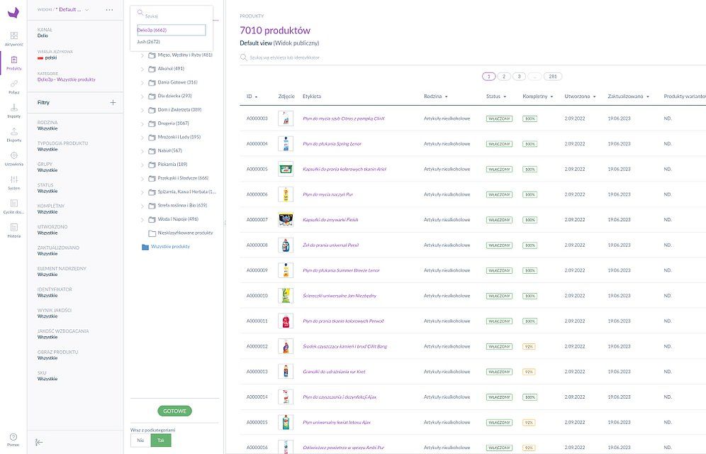 Lista produktów w Akeneo PIM